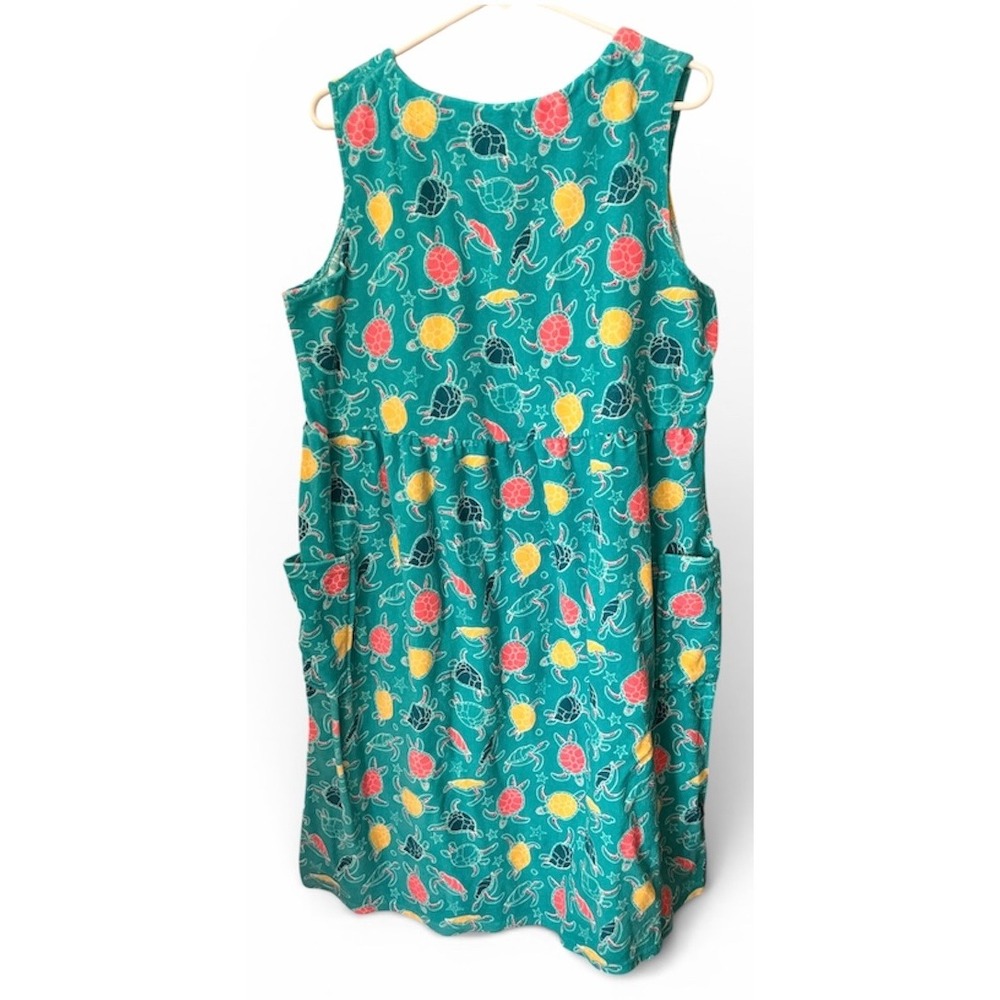CW Classics Sea Turtle Print Sleeveless Pocket Dress Large Teal Beach Coastal - Picture 5 of 6